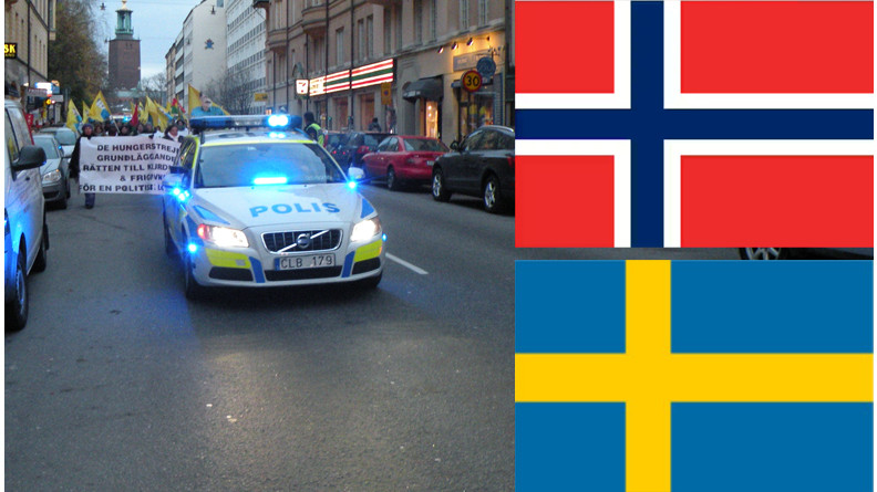 polisbil med flaggor